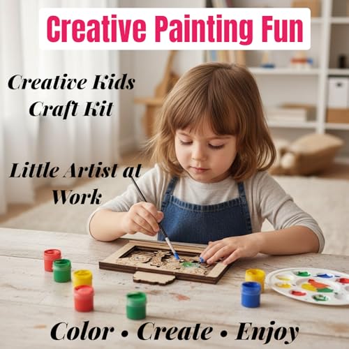 Image of BAGJI TOYS 3D Wooden Painting Kit for Kids Ages 4-8 - DIY Arts & Crafts Set with Dinosaur, Ocean & Jungle Animal Shapes, 12 Paints & 1 Brush - Creative Art Activity, Return Gifts, Birthday Party Favor, Return Gift