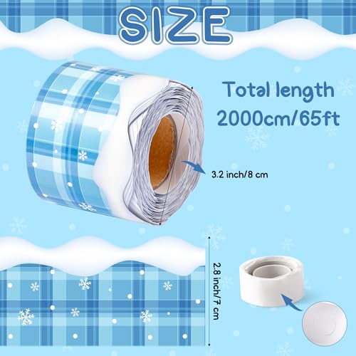 Image of BeYumi Winter Snowflake Border Trim - 65ft Winter Snowflake Plaid Scalloped Rolled Border Trim Blue Winter Christmas Bulletin Board Borders School Classroom Office Chalkboard Holiday Party Decoration