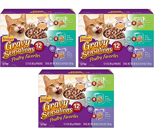 Purina Friskies Gravy Sensations Poultry Favorites Wet Cat Food Variety Pack- (12) 3-oz. Pouches