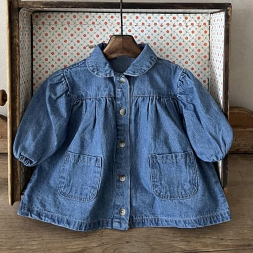 Baby Girls Denim Shirt Solid Puff Sleeve Doll Collar Button Down Puffy Top Loose Lightweight Cute Shirts2