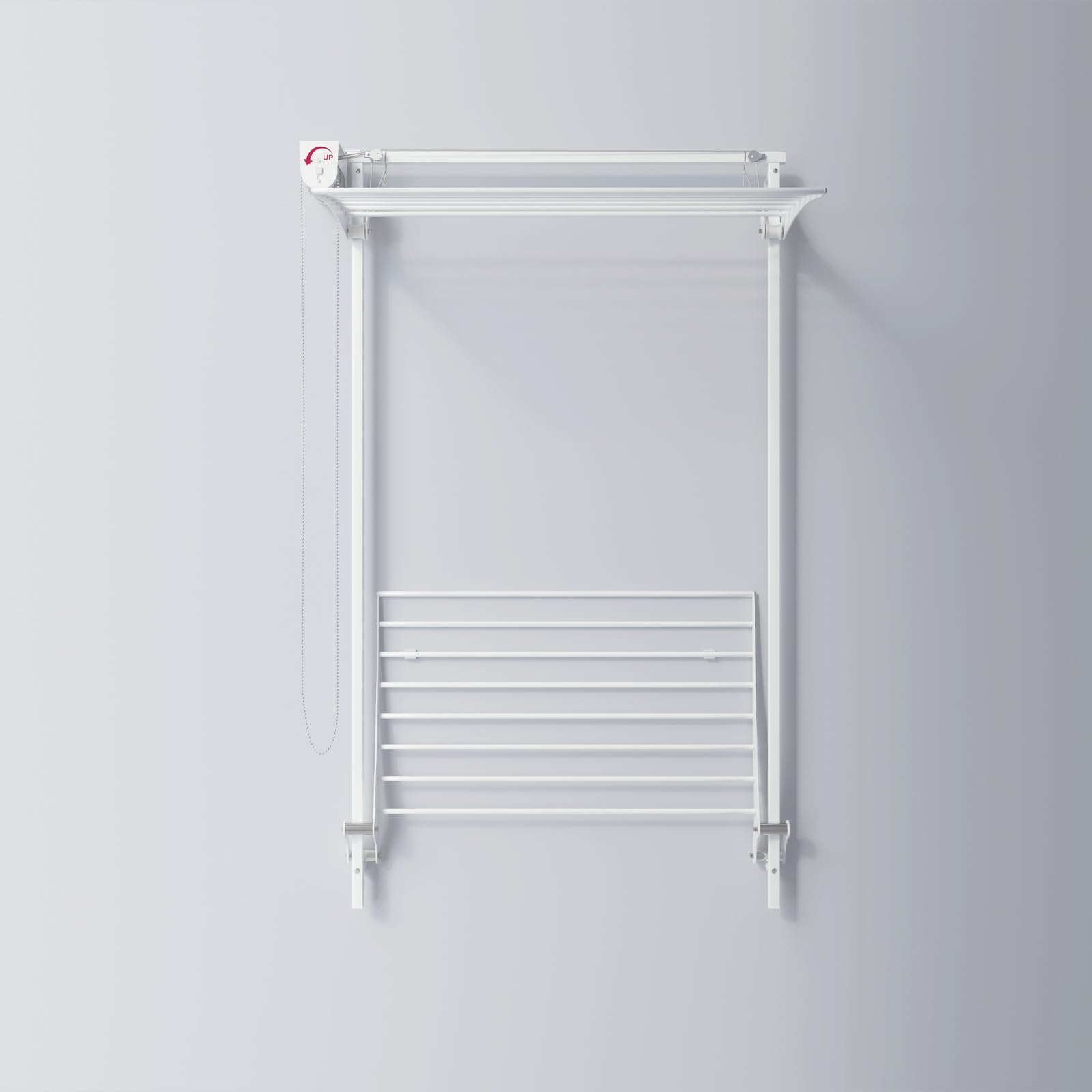 foxydry Wall, tendedero de Pared Sube y Baja, Plegable, 88 cm | aluminio y acero inoxidable, antióxido, 2 rejillas, tendedero vertical de pared, interior o exterior, soporta 20 kg, blanco