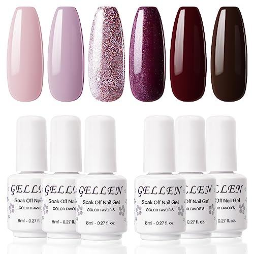 GELLEN Gel Nail Polish KIT 6 Colors - Misty Rose & Midnight Series Pastel Pink Wine Tone, Rose Glitter Home Nail Art Salon Gel Manicure Set GELLEN Gel Nail Polish KIT 6 Colors - Misty Rose & Midnight Series Pastel Pink Wine Tone, Rose Glitter Home Nail Art Salon Gel Manicure Set