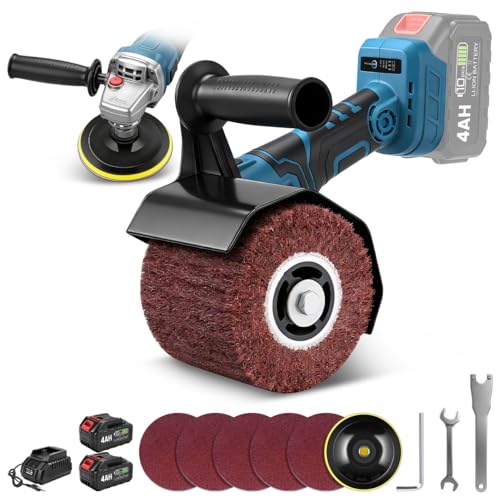 3 IN 1 Satiniermaschine & Poliermaschine & Winkelschleifer 1200W Akku-Bürstenschleifer Brushless 5500-9000U/min 2x4.0Ah Akkus 3 Drehzahlregelung 120mm Polierrad Kompatibel mit Makita-Akkus