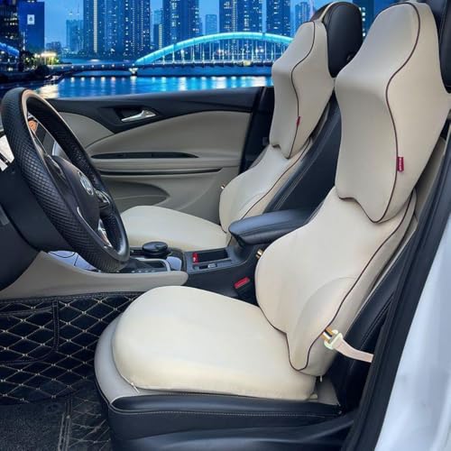 Image of STARQ Premium Car Seat Cushions Combo | Seat Back Support, Neck Rest Pillow, Seat Cushion for Driving Seat | Memory Foam, Cotton Cover | Ergonomic Car Cushions Pillows (Premium-Cream)