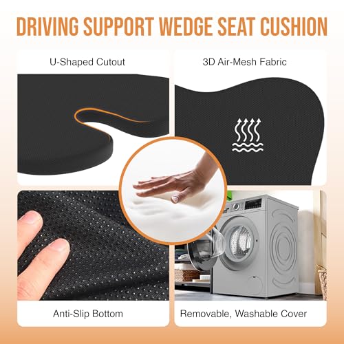 Image of CareFoam Ultimate Car Comfort Combo | Memory Foam Neck Support Pillow, Lumbar Back Support & Seat Wedge Cushion Set of 3 | Ergonomic Neck, Back Hip Support for Driving, Daily Commutes | Universal Fit