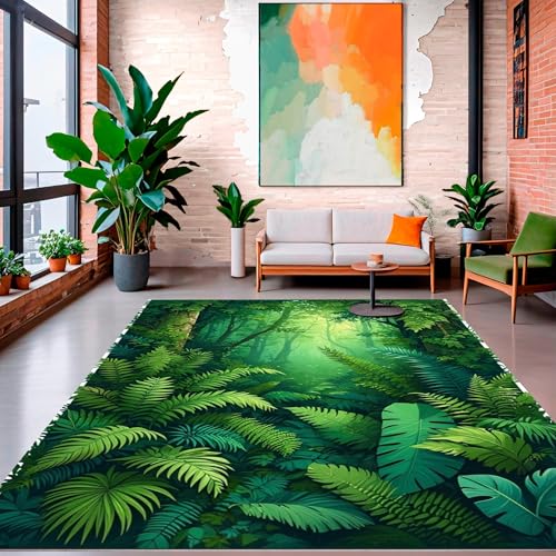 Design&I Flatwoven Area Rug 4x6 ft, Botanical Garden Maze Tropical Leaf Artisan, Machine Washable, Stain Resistant Indoor Rug for Living Room, Bedroom, Non Slip Decor (Pad)