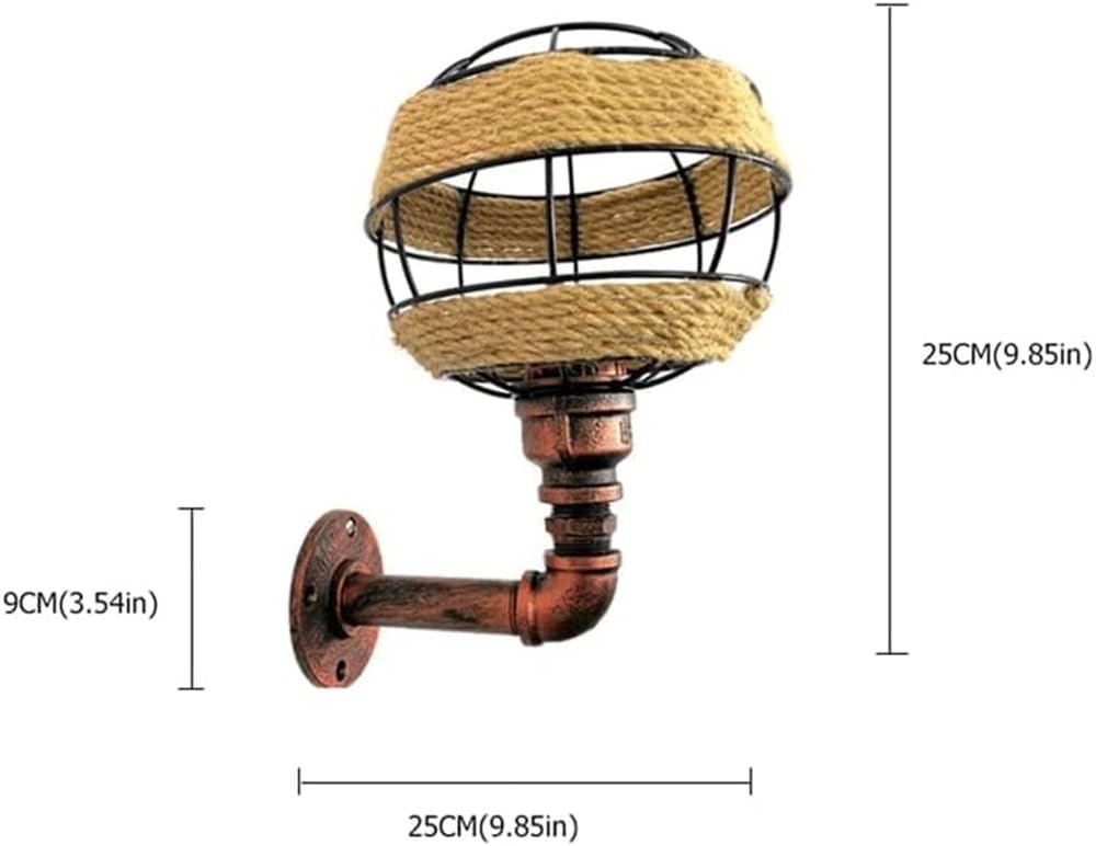 Lámpara de Pared Industrial de Cuerda de Hierro Forjado, Aplique Creativo de Cuerda de cáñamo, Base E26/E27, Luces de Pared empotradas, decoración de Bar y Restaurante, Farol de Pared