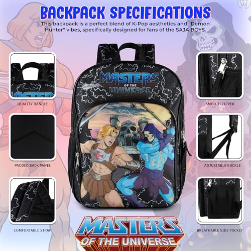 Image of AI ACCESSORY INNOVATIONS Masters of the Universe Castle Grayskull Backpack for Kids, 16 Inch Bookbag featuring He-Man & Skeletor, Black