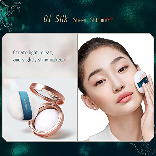 Florasis Fairy Peach Blossom Pressed Powder, Long-Lasting, Pressed Finishing Powder Compact For All Skin Types, Oil Control & Portable, Shimmer, 01 Silk, 0.3 Oz #TOP4