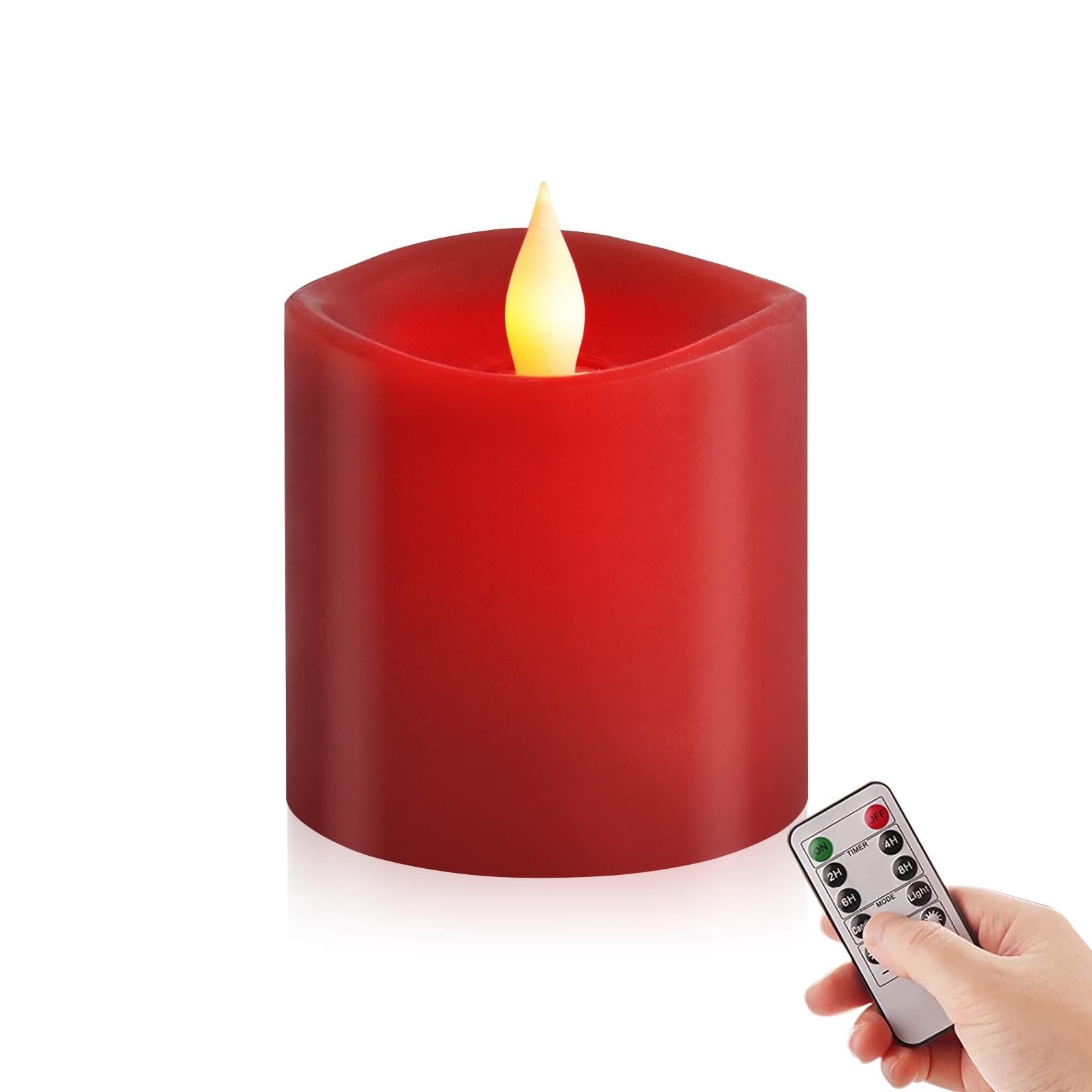 3x3 Flickering Flameless Candles Set of 1, 2AA Battery Life 600 Hours Battery Candles Flickering with Timer, 3 inch Flameless Candles with Remote for Indoor/Outdoor, Red