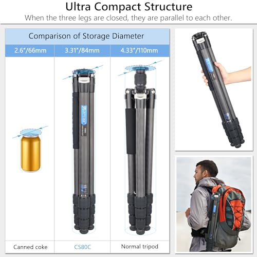Tripé de câmera de fibra de carbono, tripé de viagem, tripé ARTCISE resistente, tripé de viagem prof