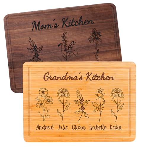 Personalized Cutting Board For Mom - Grandma, Birth Flower...