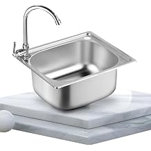 Small Kitchen Sink, Simple Sink Stainless Steel Workstation RV Bar Easy Drainage Single Bowl Stainless Steel Sink for Camper RV Undermount and Flush Mount Installation Reversible Drainer with
