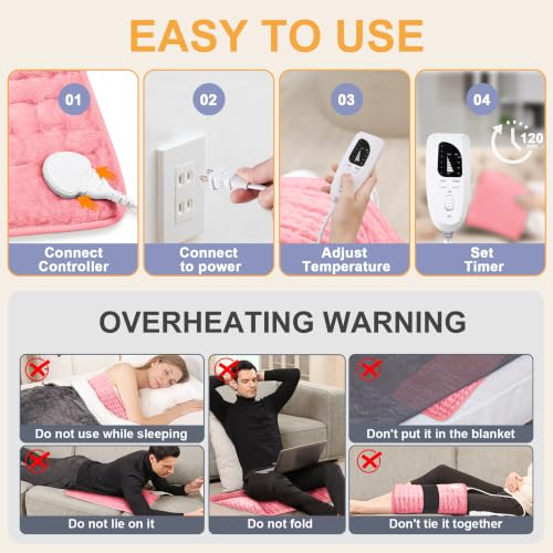 Image of Heating Pad,Electric Heating Pads,Heating Pad for Back,Pink,24x12 Inch | Heating Pads for Shoulder,Neck,Abdomen,Knee,Arms,Legs,Heat Pad for Birthday Father Mother Gift Women Men,6 Heat Settings