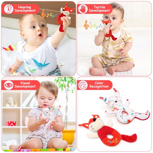 LinStyle Hochet Bebe 0 3 6 9 12 Mois, Jouet Eveil Bebe 0-12 Mois, Animal à Double Face Jouet de Peluche Hochets, Jouet Nouveau Né Garçon Fille Montessori Jeux Bébé 0-6-12 Mois – Image 6