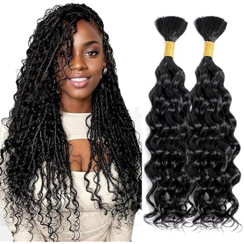 ALISFEEL Human Braiding Hair Water Wave Bulk Human Hair for Braiding 2 Bundle/Pack 100g Natural Wave Hair Bundles No Weft Brazilian Virgin Human Hair Extensions for Boho Braids (20 Inch) Cover
