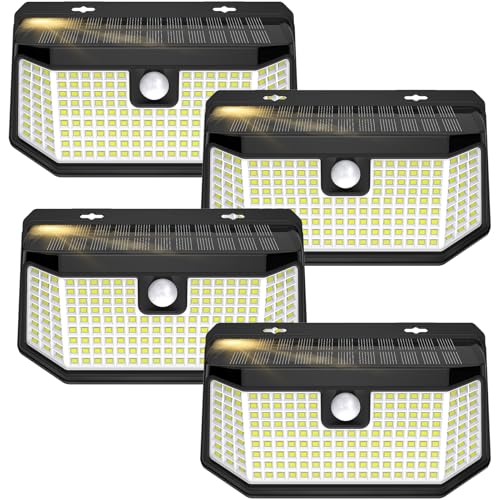 Aootek Solar Outdoor Motion Sensor Lights 2500Lm Solar Panel to 15.3 in and 3 Modes(Security/Permanent On All Night/Smart Brightness Control) with IP65 Waterproof with Wide Angle(4pack)