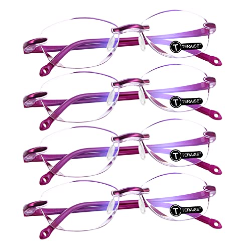 TERAISE 4 Pcs Lunettes De Lecture Homme/Femme De Mode Anti-Bleu Lumière Qualité Lecteurs Diamant Conception De Coupe Anti-Fatigue Pour Les Ordinateur/Téléphone portable Lunettes(4.0X) Cover