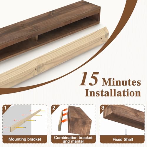 Fireplace Mantel, 72 in Handcrafted Mantel Shelf for Over Fireplace, Wood Mantel with Invisible Heavy Duty Wood Bracket, Floating Mantel Shelf, Brown - Image 5