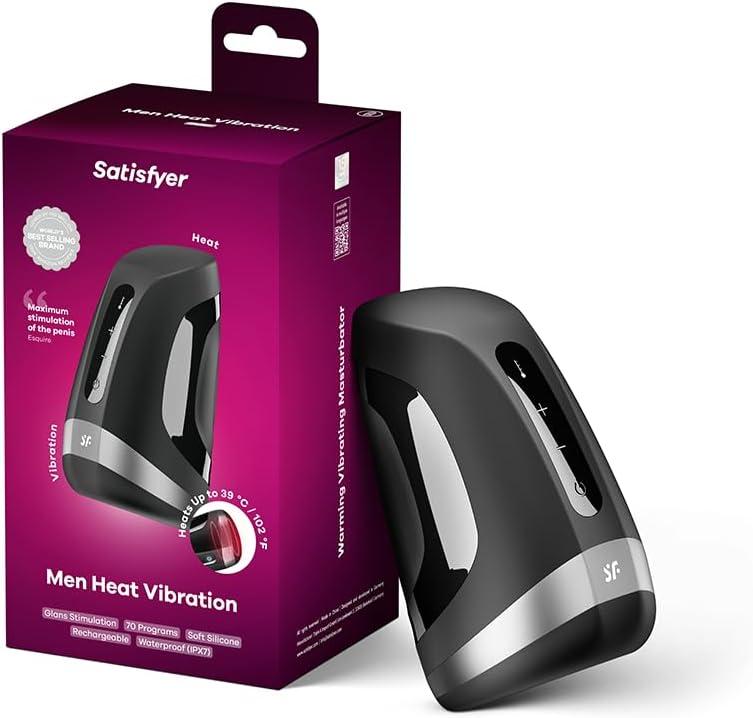 Satisfyer Men Heat Vibration | Masturbator | Vibrator | 11 Vibration Programs | Innovative Warming Function | Waterproof (IPX7) | Rechargeable Battery | Skin-Friendly Silicone