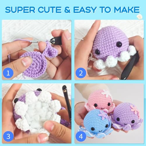 Image of Crochet Kit for Beginners: Make 3 Cute Amigurumi Animals with Easy-to-Follow Video Tutorial, Complete Beginner Crochet Kits for Kids Adults, Creative Christmas Birthday Gift Idea for Women & Girls