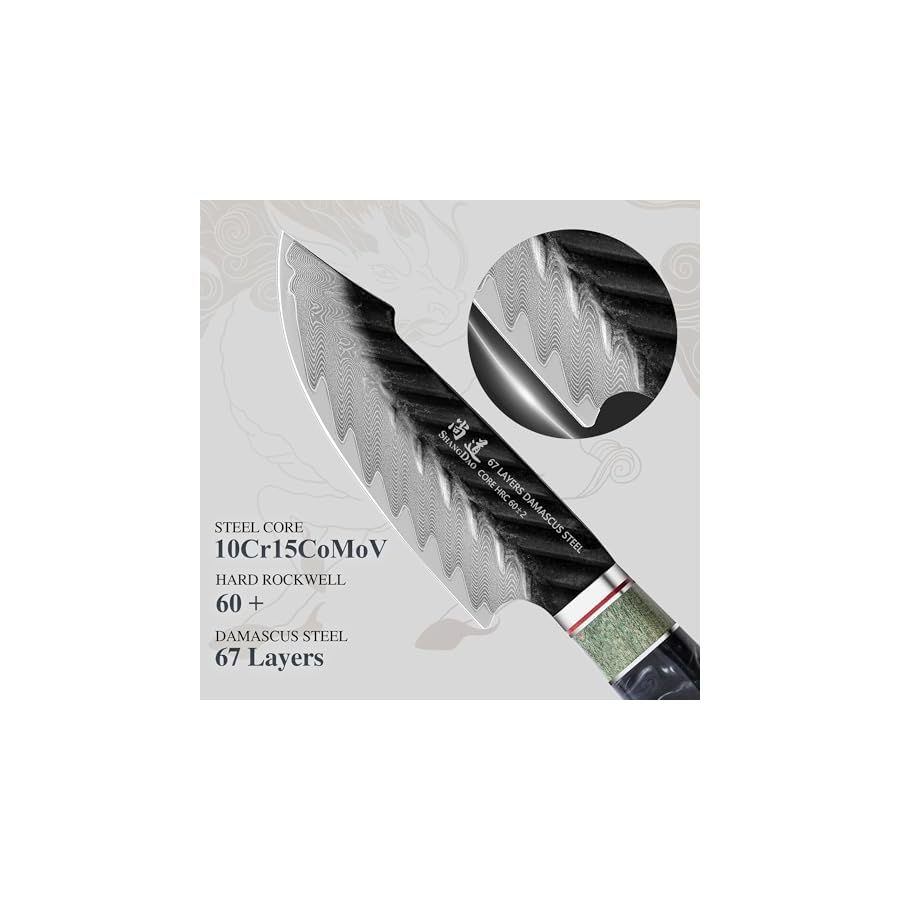 Damascus-Utility-Knife-48-Inch-Fruit-Knife-with-Leather-Sheath-67-Layers-Alloy-Steel-Peeling-Cutter-Hand-Forged-Resin-Wood-Handle-QILIN-Series SHANGDAO Damascus Utility Knife 4.8 Inch Fruit Knife with Leather Sheath 67 Layers Alloy Steel Peeling Cutter - Hand Forged Resin & Wood Handle QILIN Series