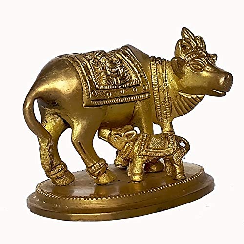 CollectionsAroundTheWorld 6,3 x 7,6 cm Kamdhenu Kuh Kamadhenu Kuh Mutter Vaishnav Diwali Messing Hinduistische Antike Statue Skulptur Figur für Gesundheit, Reichtum, Wohlstand und Glück Cover