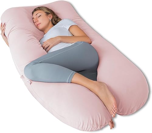 AngQi Almohadas de embarazo, almohada corporal en forma de U para dormir, almohada de maternidad de 55 pulgadas para mujeres embarazadas con funda