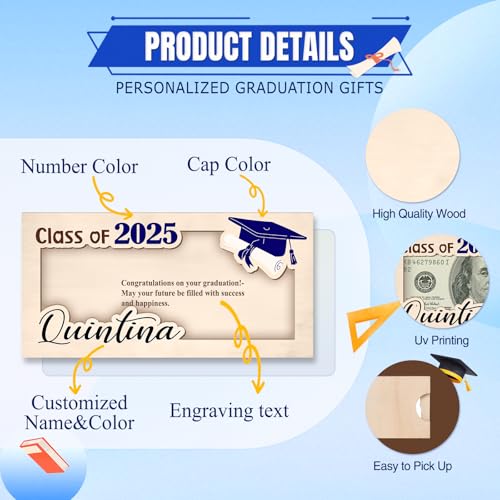 Graduation Money Holder 2025 Personalized Graduation Gifts Engraved Name Money Holder, Wooden Card Box Cash Holder Envelope, Graduation Decorations for Him Her3