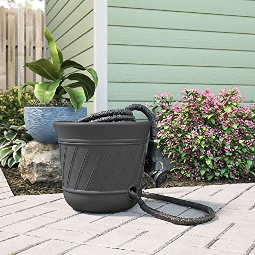 Suncast 2 Pack 14" x 12" Round Resin Decorative Weatherproof Outdoor Hideaway Standard Garden Hose Storage Pot with Drainage Holes, Gray - image 5