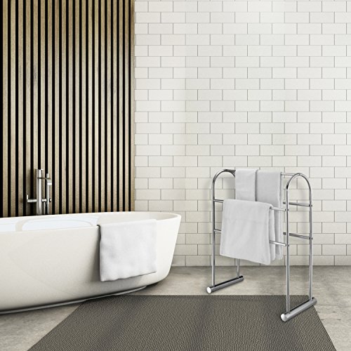 MyGift-32-Inch-Silver-Chrome-Plated-Metal-Freestanding-Bathroom-Towel-Holder-Stand-with-Arched-Design-with-2-Tier-Bar-Laundry-Room-Towel-Drying-Rack