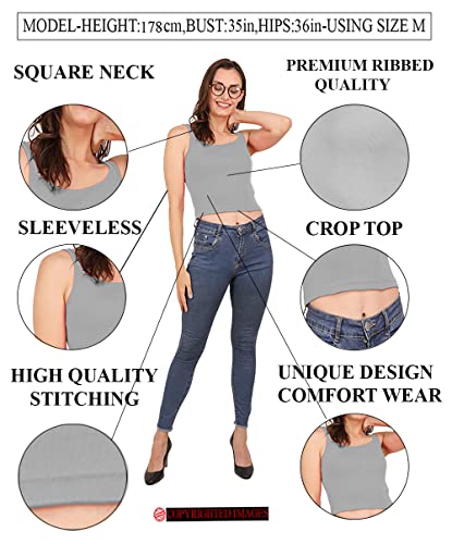 Image of A1606 Women's Casual Stretchy Square Neck Sleeveless Crop Tops for Women