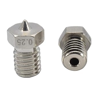 2pcs Upgrade 3D Printer Plated Wear Resistant M6 Thread Brass Nozzles 0.25mm for 1.75mm V6 Hotend Titan Aero Extruder Prusa I3 MK3 MK3S Anycubic I3 Mega 3D Printer 2x0.25mm