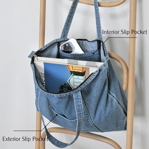 HOXIS Light Weight Soft Denim Tote Unisex Shopper Shoulder Handbag3