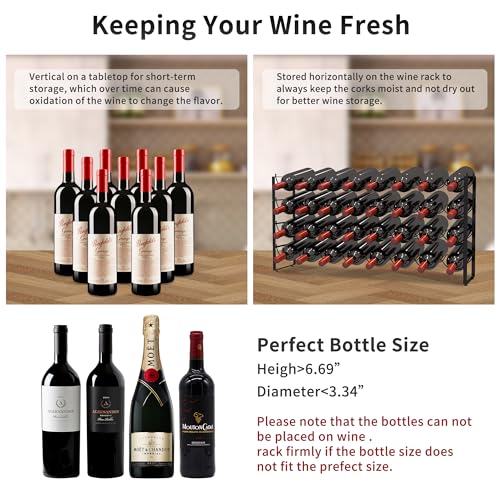 Estante apilable para vino 32 botellas negro metal miniatura 6