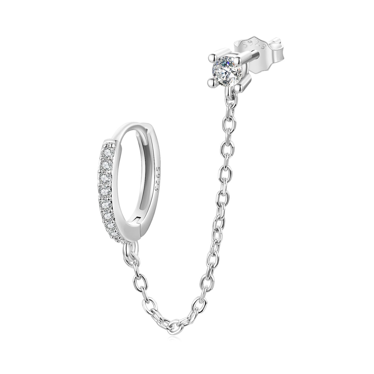 WBDWWTD Doppelte Piercing-Ohrringe aus 925er-Sterlingsilber, Manschetten-Tropfenkette für Frauen, Teenager, Mädchen, Creolen, doppelte Löcher, baumelnd