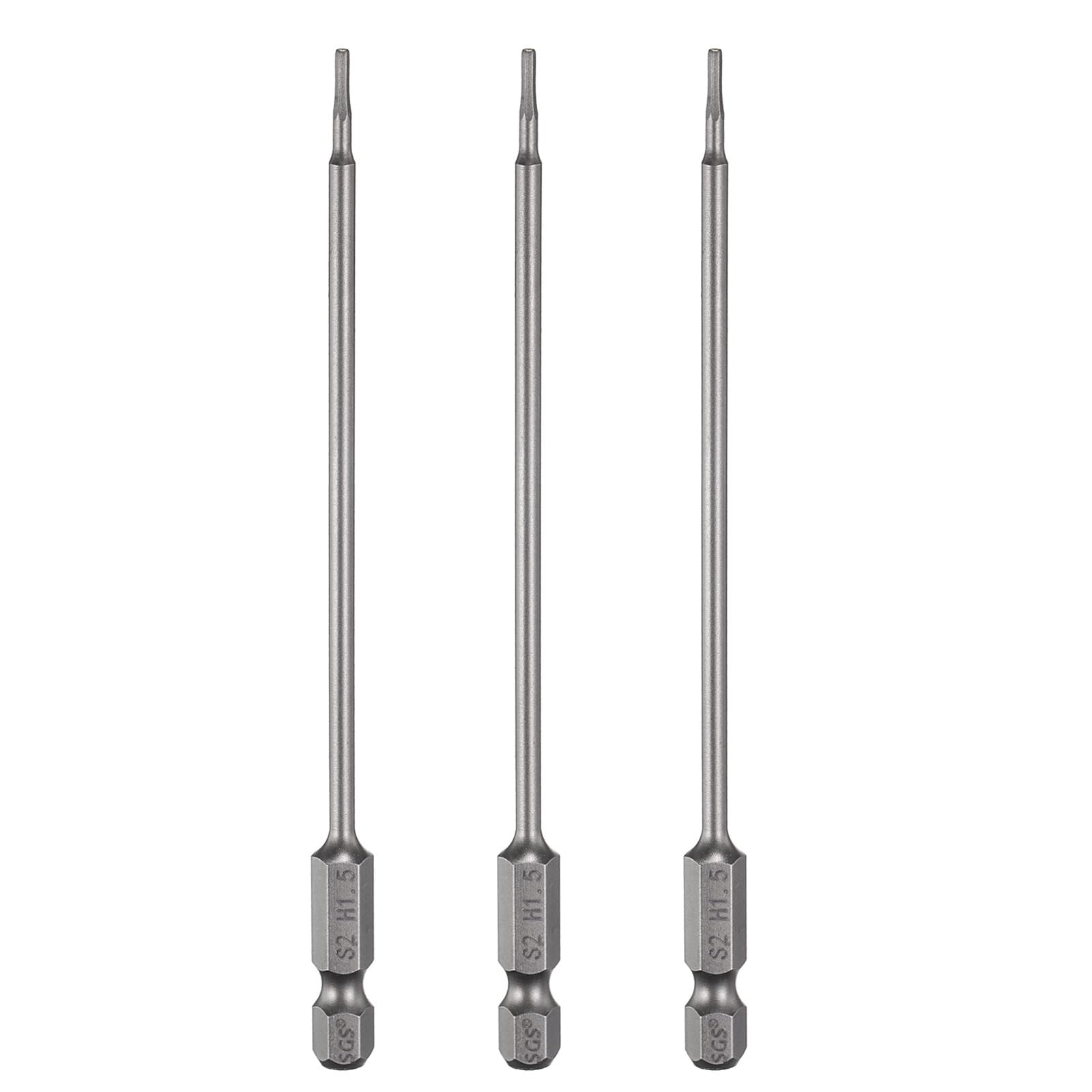 sourcing map 3pcs H1.5 Hex Head Drill Bit Wrench 1.5mm Metric Flat Tip 1/4" Hex Shank 150mm (6") Long Magnetic Hexagonal Screw Driver Socket Industrial Screwdriver Power Bits