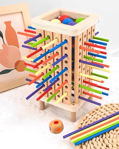 Conjunto de tabuleiro Montessori, com 42 palitos coloridos e dados, brinquedos Montessori jogo de torre de madeira, jogo educativo familiar, conjunto de habilidades motoras finas jogos de tabuleiro