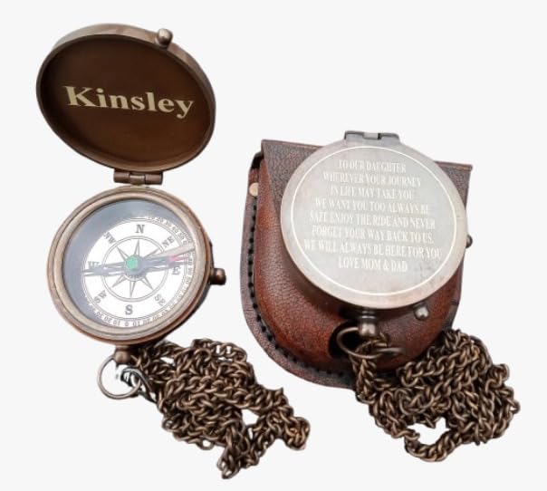 Brújula personalizada de latón grabado, tamaño de bolsillo estilo vintage antiguo miniatura 1