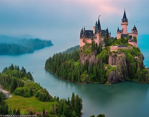 Château enchanté fascinant grande toile mystique sans cadre