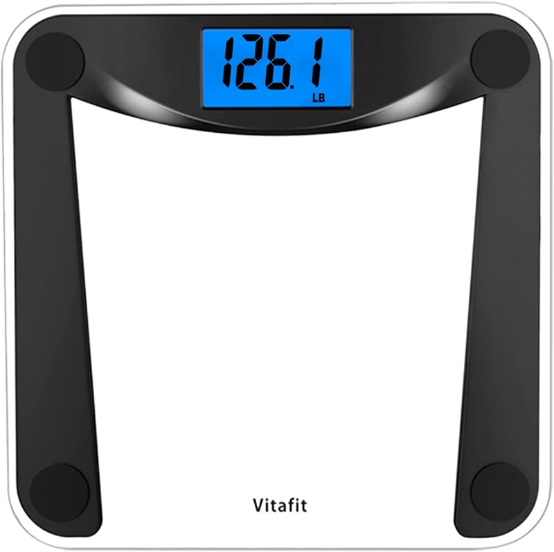 Vitafit Digital Bathroom Weight Scale for Body Weight, High Accuracy Assured by Weighing Professional Since 2001,Extra Large Blue Backlit LCD and Step-On, 400lb/182kg, Superb Black