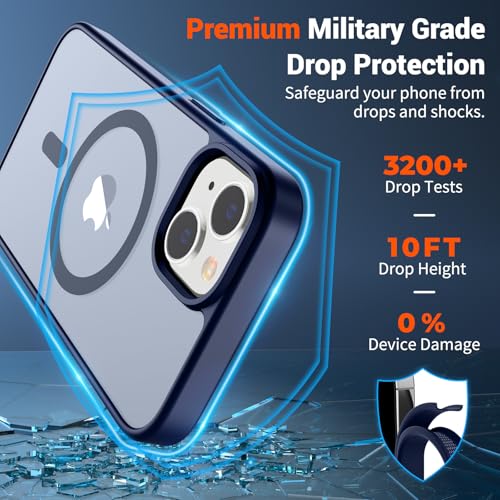 Image of SUPFINE Magnetic for iPhone 15 Case (Compatible with MagSafe) (Military Grade Drop Protection) Slim Translucent Matte Shockproof with Anti-Fingerprint Phone Case, Navy Blue