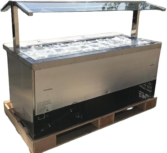 Commercial Salad Buffet Table Refrigerator, ETL Open Glass Cold Table Fridge Cooler, 72 W