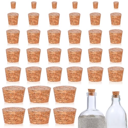 30 Pieces 6 Sizes Tiny Corks for Mini Bottles Assorted Corks Replacement for Wine Bottles Cork Stoppers Assorted Sizes Tapered Plugs Natural Soft Wood Cork for Wine Beer Liquor Bottle DIY Crafts