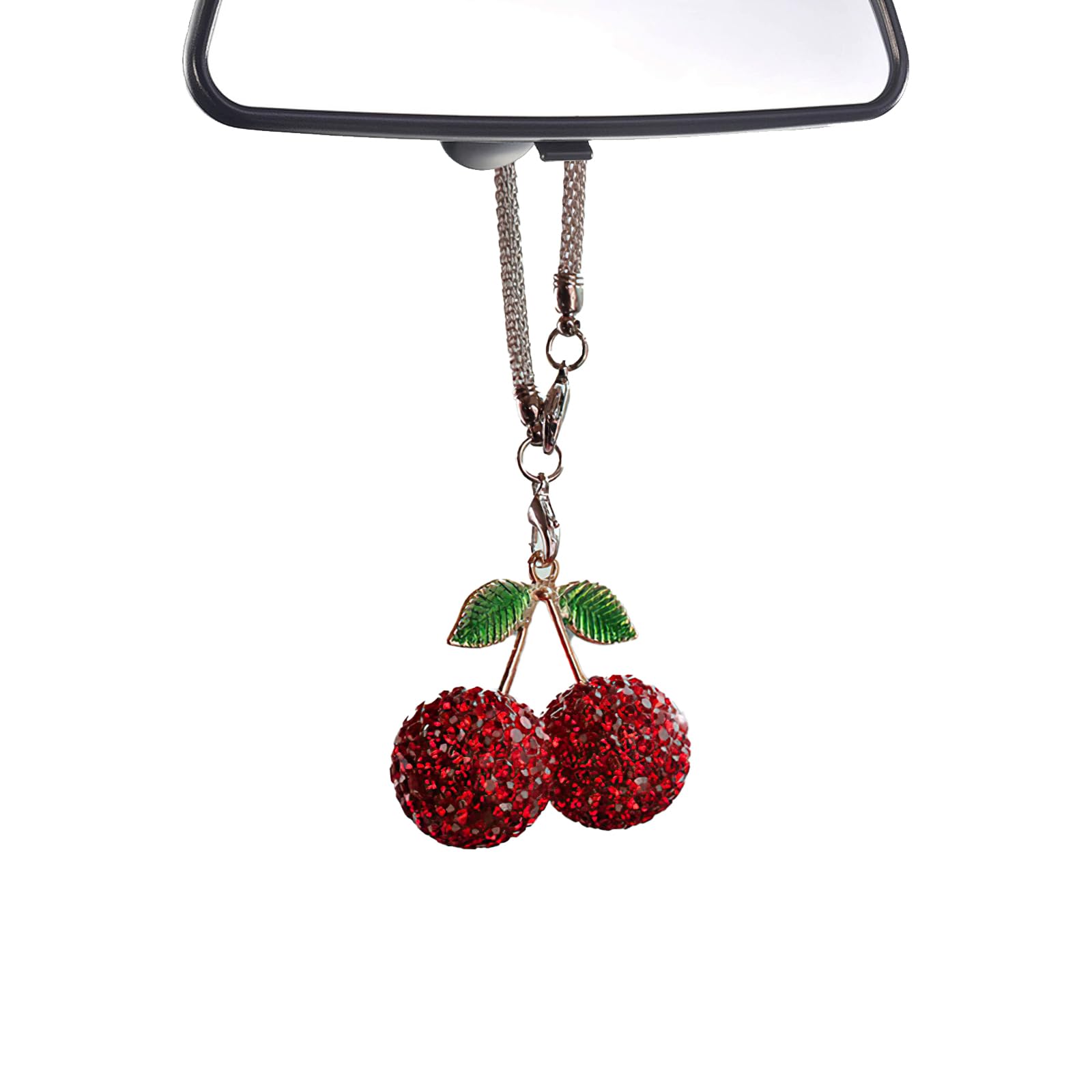 Czdtq Women's Colorful 1 Pcs Bling Cherry Car Hanging Ornament, Rear View Mirror Ornament Cute Hanging Crystal Pendant Accessories, Lucky Rhinestone Car Accessory, Automotive Interior
