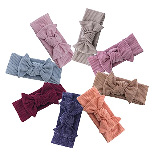 Sugarmelon Baby Toddlers Headbands Stretchy Hairbands Hair Bow Elastics for Baby Girls Newborn Infant Kids Turban Headband (Ribbed Bow Headband Oat)
