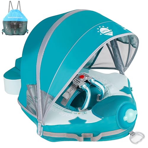 Image of Mambobaby Float Add Tail Baby Swim Float with Canopy, Non-Inflatable Solid Baby Float, Upgrade Soft Waterproof Skin-Friendly Leather Material Infant Swim Float (Global Limited Edition - Green)