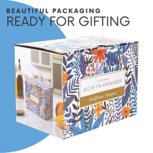 Jot & Mark Recipe Card Complete Gift Box | Decorative Tin Box, Recipe Cards, Index Dividers (14 Dividers, 50 4X6 Inch Cards, 1 Box) #TOP5