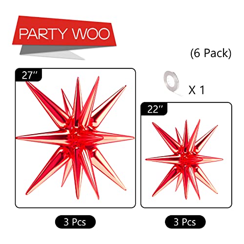 Image of PartyWoo Red Star Foil Balloons 6pcs Different Sizes Pack of 27 22 Inch Large Explosion Spike Mylar Balloons for Graduation Wedding Anniversary Birthday Bachelorette Engagement Party Decorations