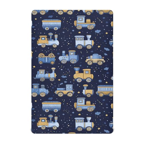 Image of Trains Cute Blue Crib Sheets Soft Breathable Fitted Baby Crib Sheets Mattress Cover for Girls Boys, 52 inch x 28 inch x 9 inch
